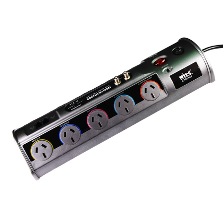 Hills Antenna 10 Way Surge Protector with 2 x USB Ports + TV Outlet + Network Outlet - 09HPB-10-HT3/BLK