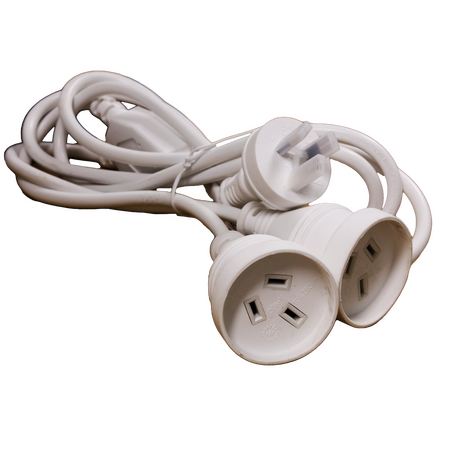 Hills Antenna 1.8M Dual Socket Y Power Extension Lead - White - 09HPL3-Y L