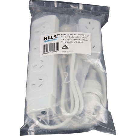 Hills Antenna Power Pack - 2M Power Extension Lead + 4 Way Power Board + Vertical Double Adaptor - 09HTEPOW01