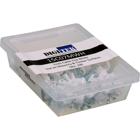 Digitek 7mm Cable Clip 100 Pack - White - 15C07MWH