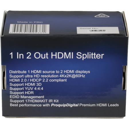 ProquipDigital 1 in 2 Out HDMI Splitter - 4K @ 60Hz HDR - 17H12SPHDR