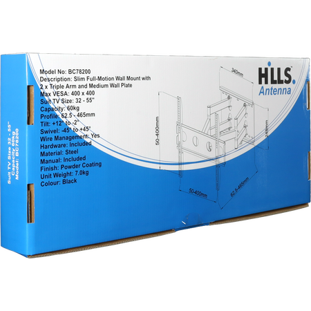 Hills Antenna BC78200 Double Arm Full Motion TV Mount- 32" - 55" - BC78200