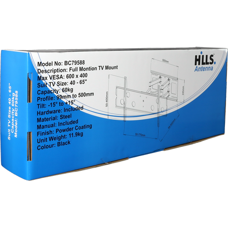 Hills Antenna BC79588 Double Arm Full Motion TV Mount - 40" - 65" - BC79588