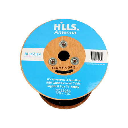 Hills Antenna BC85084 RG6 FTA/SAT Quad Shield 305m Reel - BC85084