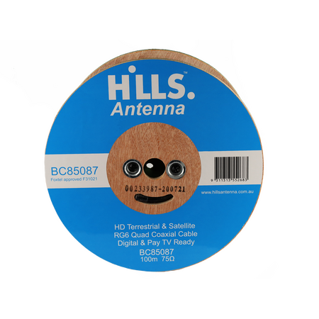 Hills Antenna BC85087 RG6 FTA/SAT Quad Shield 100m Reel - BC85087