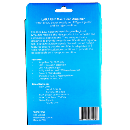 Hills Antenna FC658233C LARA UHF PSU6F Masthead Amplifier with 4G Filter - FC658233C