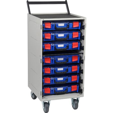 Cabinet Trolley c/w 7 Small PC Lid Cases- Blue - 33SCS7STA-BL