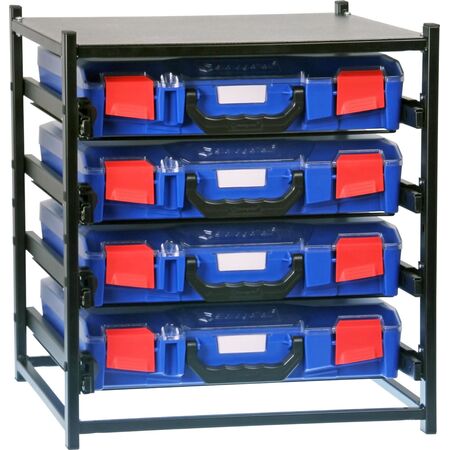 4 Small Drawer Frame Assembled c/w 4 Small PC Lid Cases- Blue - 33SFS4SA-BL
