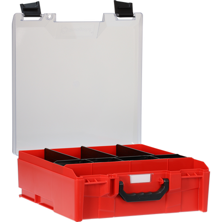 StorageTek Case Large Clear PC Lid c/w dividers-Red with Black Clasps - 33STLC-RD