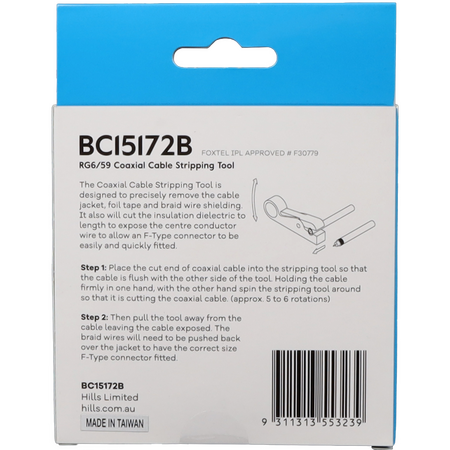 Hills Antenna BC15172B RG6 & RG59 Coaxial Cable Stripping Tool in Display Box - BC15172B
