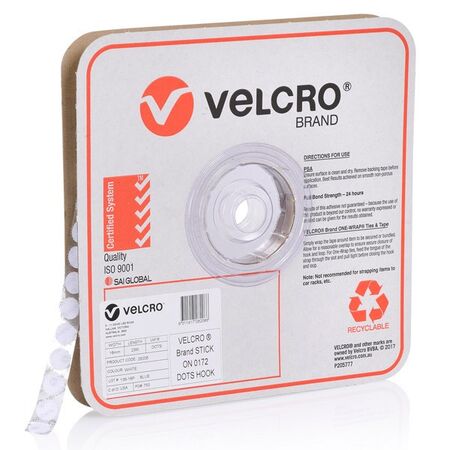 VELCRO VELCOINS, 16mm HOOK WHITE [1200] DOTS ON ROLL