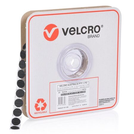 VELCRO VELCOINS, 22mm HOOK BLACK [900] DOTS ON ROLL