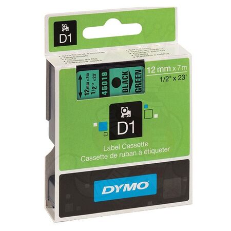 D1 STANDARD TAPE BLACK ON GREEN, 12mm x 7m