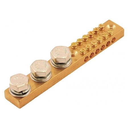EARTH N/BAR 6 WAY 3xM10 STUDS 2 SCREW/ TUNNEL NUMBERED 165A