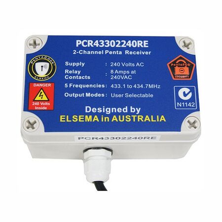 PENTA RECEIVER, IP66, 240VAC 5 FREQUENCIES 433MHz 2 CHANNEL