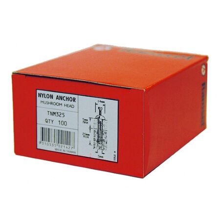 NYLON ANCHOR MUSHROOM HEAD 5 x 25mm (100)