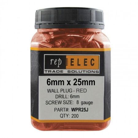 STAR PLUG 25mm x 8G RED 6mm DRILL SIZE, JAR [200]