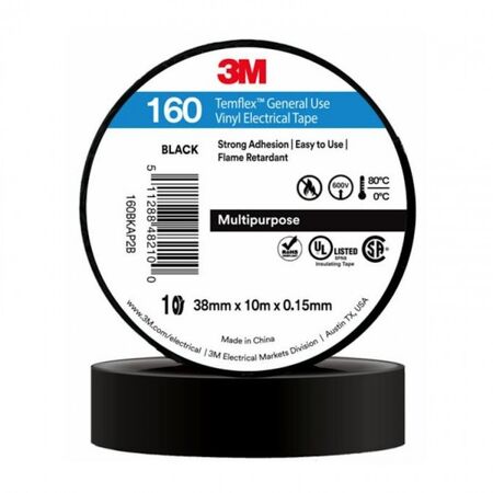 TAPE, VINYL ELECTRICAL 160 TEMFLEX, BLACK, 18mm x 20m