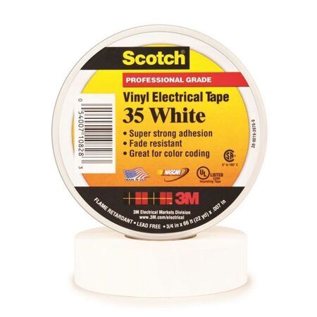 TAPE, PRO VINYL ELEC 35 SCOTCH, 19mm x 20m WHITE