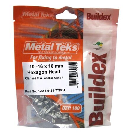 SCREW, METAL TEK 10G x 16mm HEX HEAD CL4 [100]