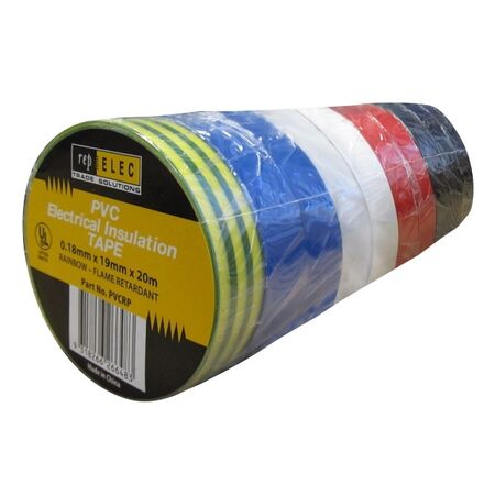 TAPE INSULATION PVC RAINBOW PACK [10] ASSORTED COLOURS