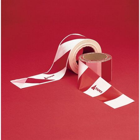 SAFETY TAPE RED & WHITE DIAGONAL STRIPE, 100m (10)