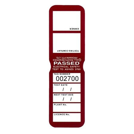 TEST TAGS, H/DUTY RECT BURGUNDY (5 YEARLY) [100]