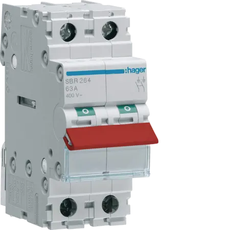 2-pole, 63A Modular Switch 50mm² with Red Toggle