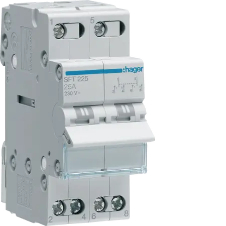 2-pole, 25A Centre Off Modular Changeover Switch with Top Common Point