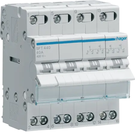 4-pole, 40A Centre Off Modular Changeover Switch with Top Common Point