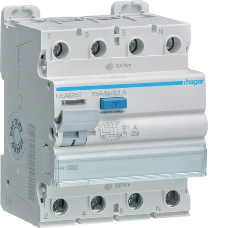 RCCB 3P+N 25A 100mA A