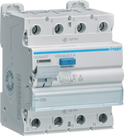 RCCB 3P+N 40A 100mA A