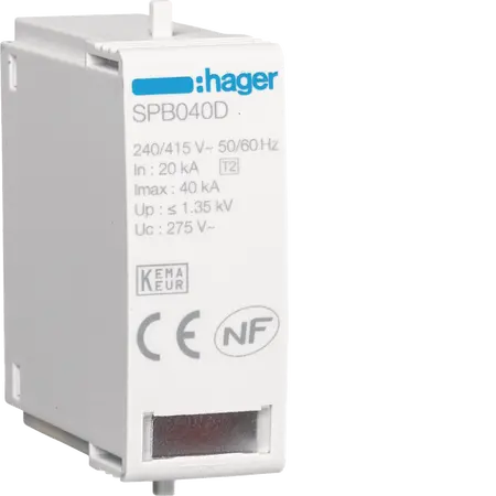 Cartridge L-N Uc 275V In 20kA Imax 40kA Up 1,35kV