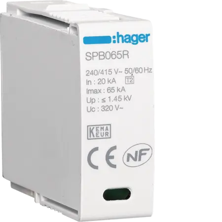 Cartridge L-N Uc 320V In 20kA Imax 65kA Up 1,35kV