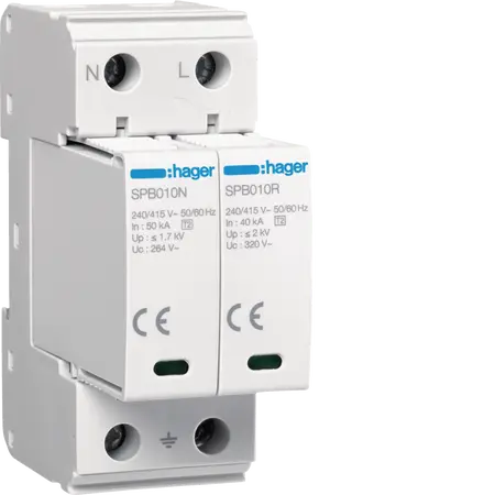 Surge Protection Device 2P T2 TNS/TT Uc 320V In 40kA Imax 100kA  remote contact
