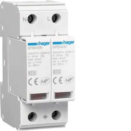 Surge Protection Device 2P T2 TNS/TT Uc 275V In 20kA Imax 40kA remote contact