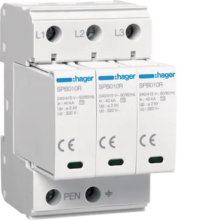 Surge Protection Device 3P T2 TNC Uc 320V In 40kA Imax 100kA  remote contact