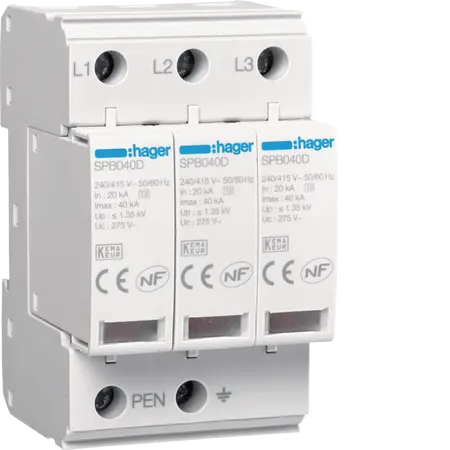 Surge Protection Device 3P T2 TNC Uc 275V In 20kA Imax 40kA