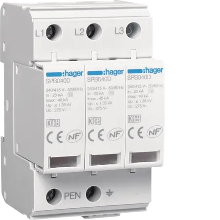 Surge Protection Device 3P T2 TNC Uc 275V In 20kA Imax 40kA remote contact