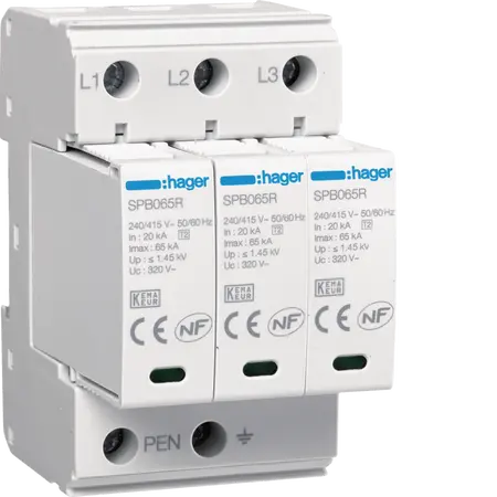 Surge Protection Device 3P T2 TNC Uc 320V In 20kA Imax 65kA remote contact