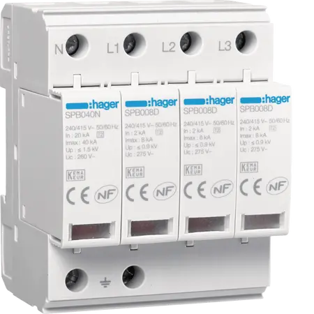 Surge Protection Device 4P TNS/TT Uc 275V In 2 kA Imax 8 kA Up 1kV