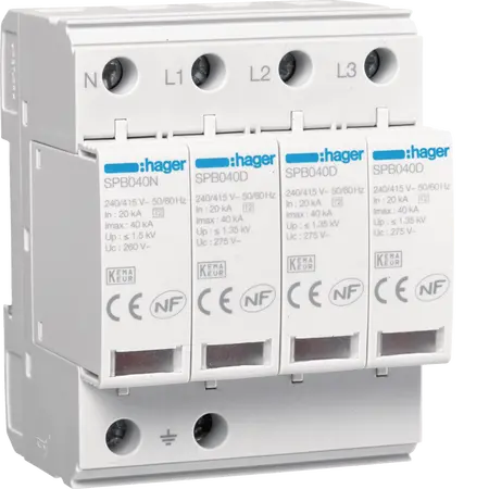 Surge Protection Device 4P T2 TNS/TT Uc 275V In 20kA Imax 40kA