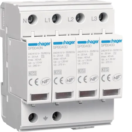Surge Protection Device 4P T2 TNS/TT Uc 275V In 20kA Imax 40kA remote contact
