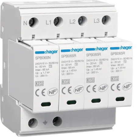Surge Protection Device 4P T2 TNS/TT Uc 320V In 20kA Imax 65kA remote contact
