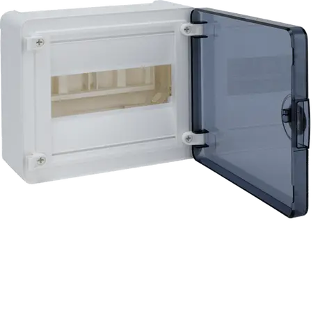 Small distributor,golf,surface,1row,IP40,8M,MS-terminal,ANZ,N+PE,transparen door