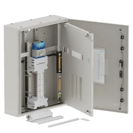 Single chassis, apex, 24Pole, 250A Isolator Twin, 6 Modules, grey, 800x600x200mm