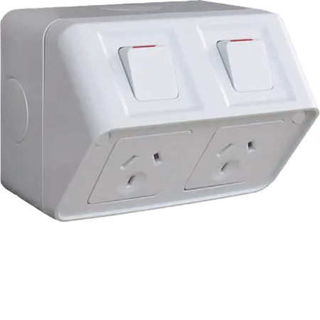 Socket IP53 twin horizontal 10A