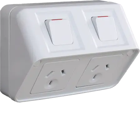 Socket IP53 Twin horizontal 10A Shallow mount
