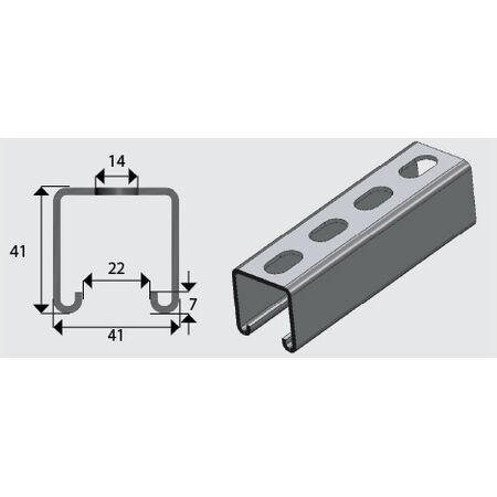 E1000S 41x41mm Slotted Channel/Strut HDG