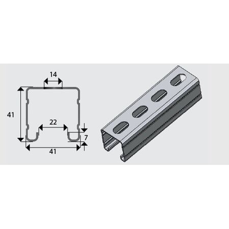 E2000S 41x41mm Slotted Ribbed Channel/Strut HDG